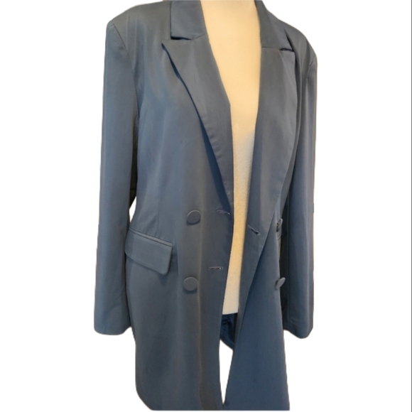 NwT 7 For All Mankind Long Line Trench Blazer Blue Size Large Spring Coat - Picture 2 of 11